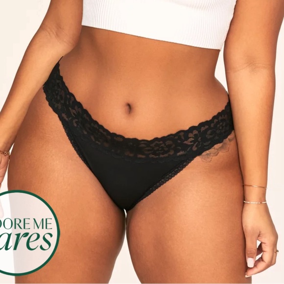 Adore Me Bikini Cotton/Spandex Cotton-jersey body Lace trim Black 2X - Picture 2 of 4